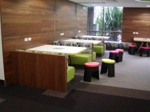 Custom tables and chairs in a collective space