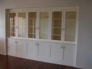 Custom built in timber display cabinets in a home
