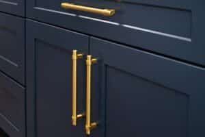 Dark Blue Kitchen Cabinet With Gold Handle